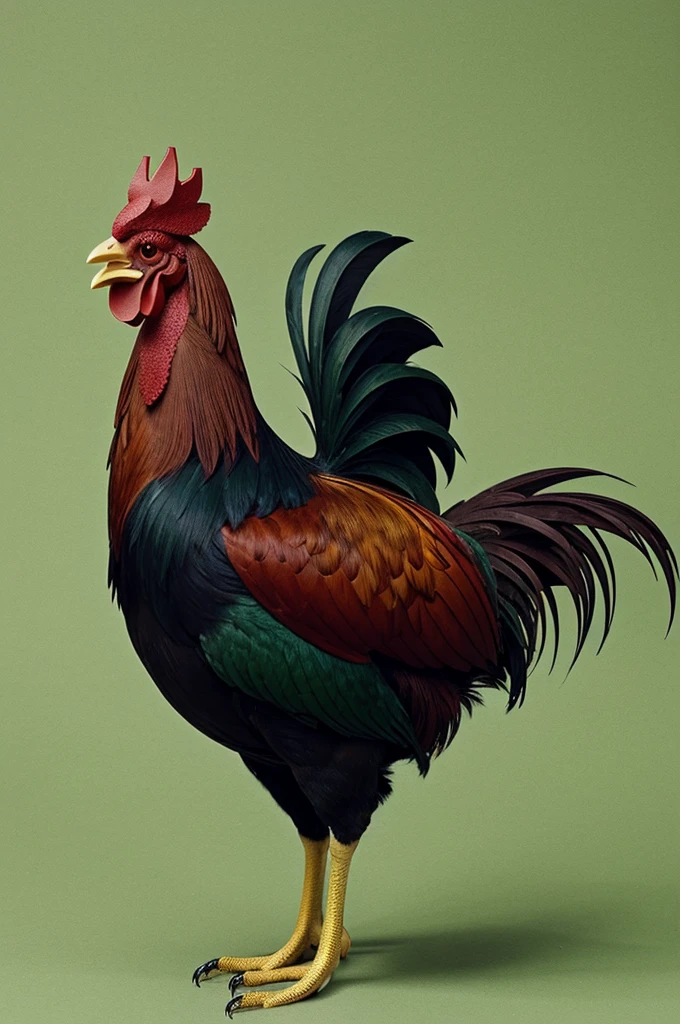 Rooster, full body, don't cut the body. side or front view. with a solid green background