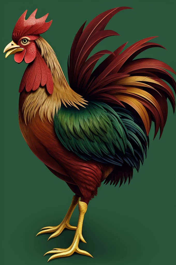Rooster, full body, don't cut the body. side or front view. with a solid green background