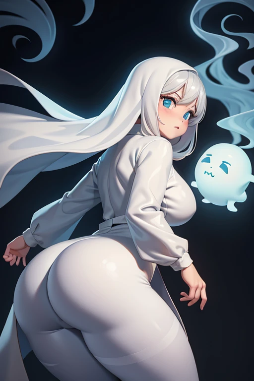 Ghost, fat ass, very tight ghost costume, Literally a ghost, non-human, living dead, floating, blanket with holes, female ghost