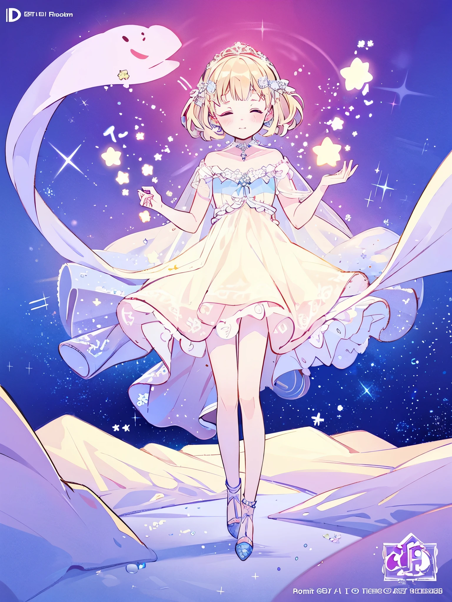 complex background, wishing star background, a woman wearing an ethereal mystical pink translucent dress that reflects the stars, perfume promo art, mystic, complex drawing, highly detailed, Covergirl brand, promo art, artistic rendition, ethereal, starry night, midjourney style