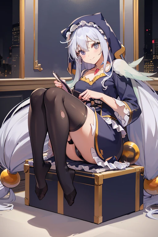 Long skirt、Black tights、Black Stockings、Her underwear is visible、Perfect Anatomy、Confused expression、smile、Long Skirt、the skirt is long、ankle-length skirt、Her skirt is flipped up、pubic hair、pubic hair、plump legs、Anal、anus、Torn Stockings、Torn tights、stocking, extremely long hair、Gymnastic sitting position
