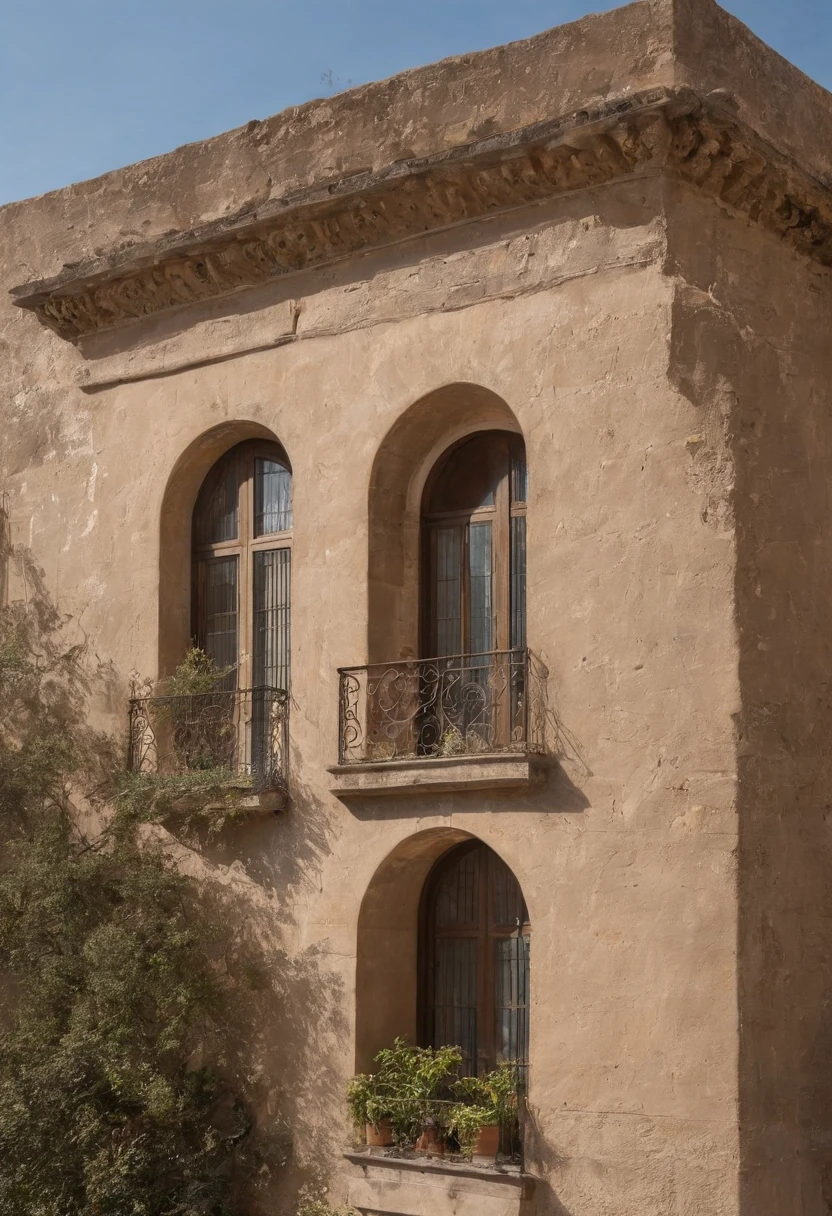 Architectural style:
Inspirado en la arquitectura italiana antigua.
Elementos como arcos, columnas, y detalles ornamentales.
Use of stone or brick in construction.
Building Features:
The building is not abandoned, but shows a certain degree of age.
Puede tener balcones con barandillas de hierro forjado.
Ventanas de formas diversas, like arcs and rectangles.
Ambiente Exterior:
Slightly overgrown vegetation around the building, pero no en un estado de abandono.
There may be trees or climbing plants around the building.
Si hay caminos, estos pueden ser de piedra o adoquines.
Contexto Temporal:
day scene, con luz natural.
The sun can be at an angle that casts soft shadows and highlights architectural details.
Detalles Adicionales:
Considera agregar detalles como faroles antiguos o persianas en las ventanas.
Unas escaleras de piedra que conduzcan a la entrada principal.
Algunas paredes pueden mostrar signos de envejecimiento, such as wear or small cracks, to add authenticity
