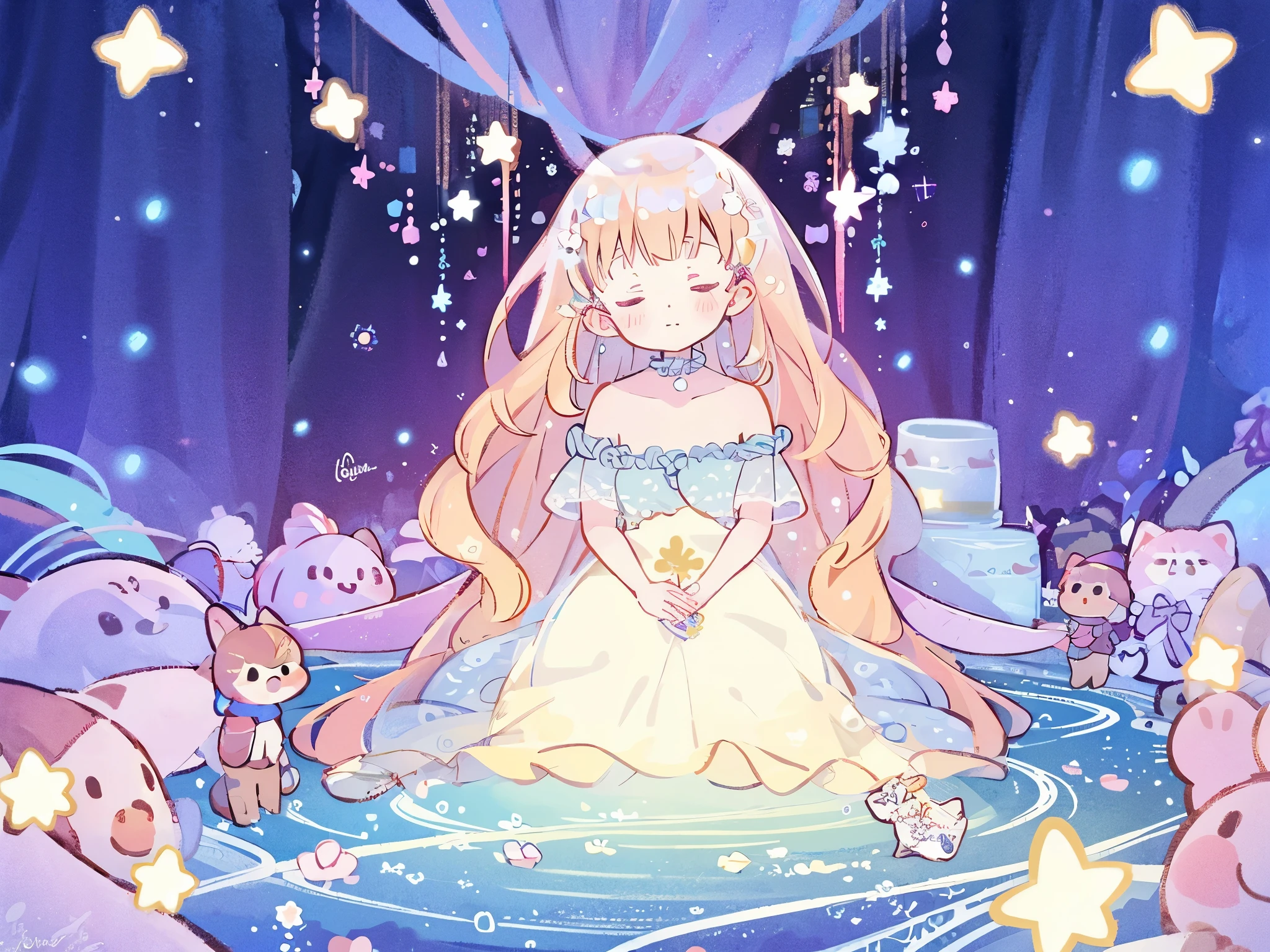 masterpiece, best quality, sharp focus, intricate details, complex background, wishing star background, a woman wearing an ethereal mystical pink translucent dress that reflects the stars, perfume promo art, mystic, complex drawing, highly detailed, Covergirl brand, promo art, artistic rendition, ethereal, starry night, midjourney style, perfection, golden ratio