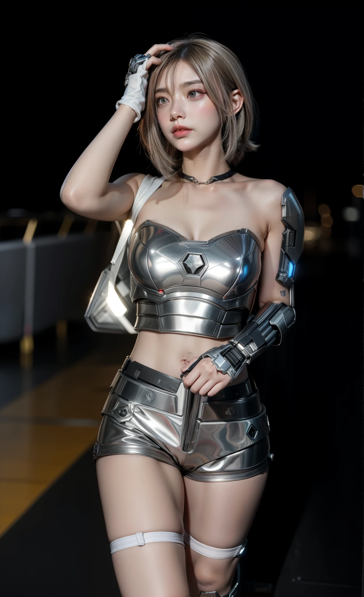 Futuristic high-tech style,best quality,Fairy Skin,(every time :1.2),eternal,Ultra Detailed,Practical,high quality,film lighting,Ray Tracing,Ultra HD,Upper part of the body, Future Iron Man Mech,Filming,Battery,Transmitter,Large caliber artillery,Roseland 8k,Mech Cyber Armored Vehicle Girl,Wearing a cyberpunk technology helmet,Warframe Helmet,There is a breathing light on the body,The armor of the future shines,Armed Cannon,High-tech armor,High-tech face shields,Wear a mechanical mask,White gloves,Five fingers stretched out,Finger repaint 0.6
