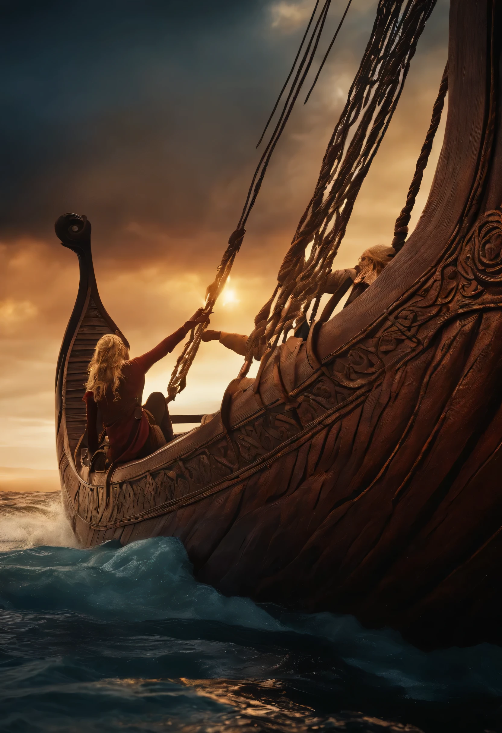 Barco viking prestes a morrer a serpente mundial, 1 garota, Titanic pose