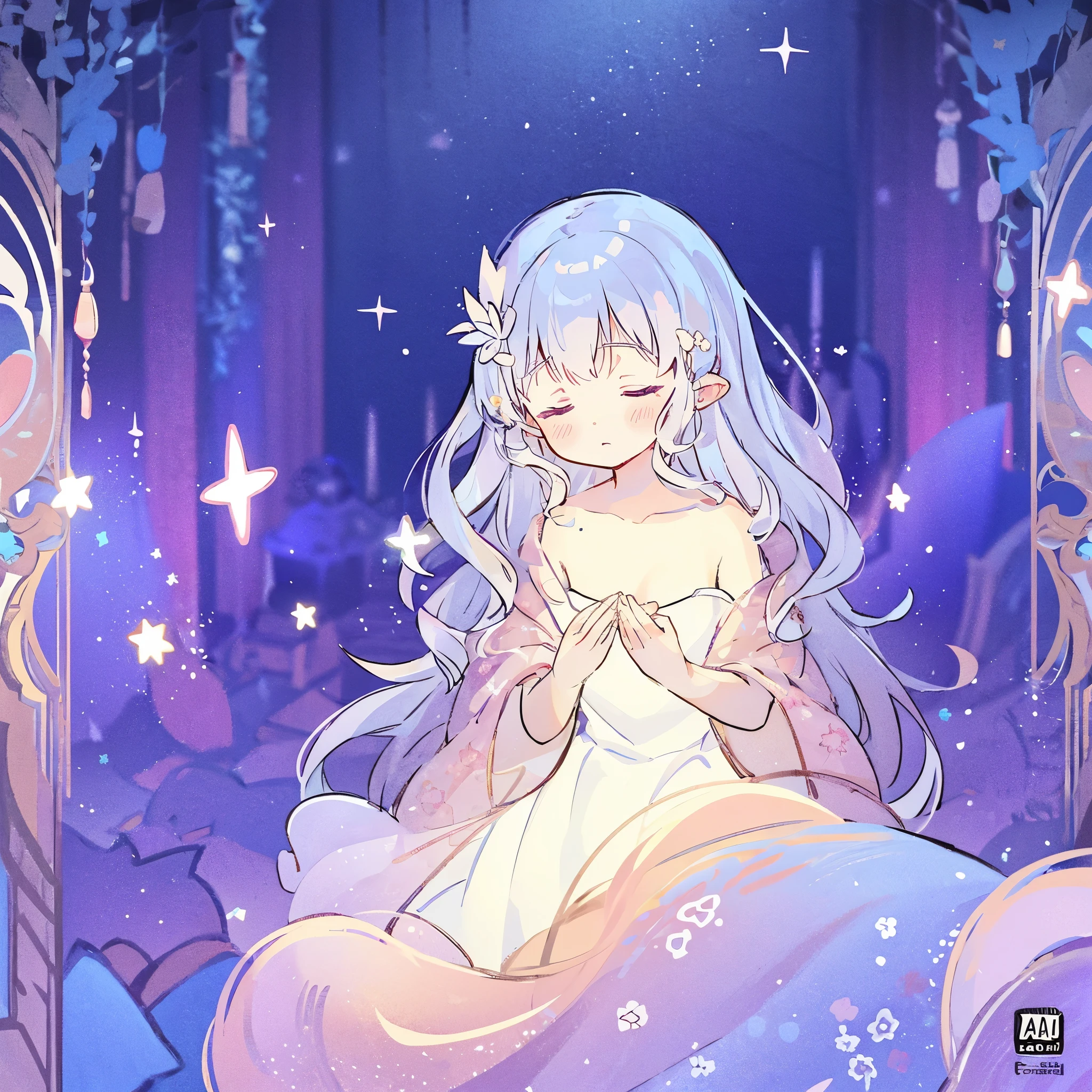 complex background, wishing star background, a woman wearing an ethereal mystical pink translucent dress that reflects the stars, dreamy, peaceful, serene composition, glowing stars, glowing, perfume promo art, mystic, complex drawing, highly detailed, Covergirl brand, promo art, artistic rendition, ethereal, starry night, midjourney style