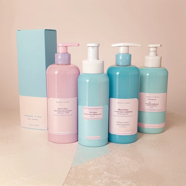Introducing a line of exquisite intimate products for women, enveloped mainly in pastel colors of blue, pink, and green. Ample room for logos remains open for branding.
(Intimate products for women, pastel colors: 1.2), Soft hues, feminine touch, shampoos, soaps, intimate towels, logos allowed
(Delicate line for females, pastel shades, soothing items: 1), Subtle colors, gentle palette, washing essentials, branding spaces
(Pastel-toned selection, intimately designed for women, shampoo, soap, towels: 1.1), Pretty h