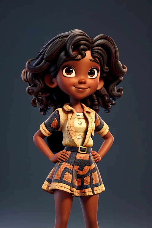 "Please generate a reference image for 3D modeling of a black African girl. The image should depict a young girl of approximately 10 years old, with short curly hair, dark skin and facial features typical of the African region. She should be wearing clothing colorful and traditional images that represent African culture. The model's position in the image should be in profile, with her looking towards the horizon. The image should convey joy, confidence and pride in her African heritage. Thank you!"