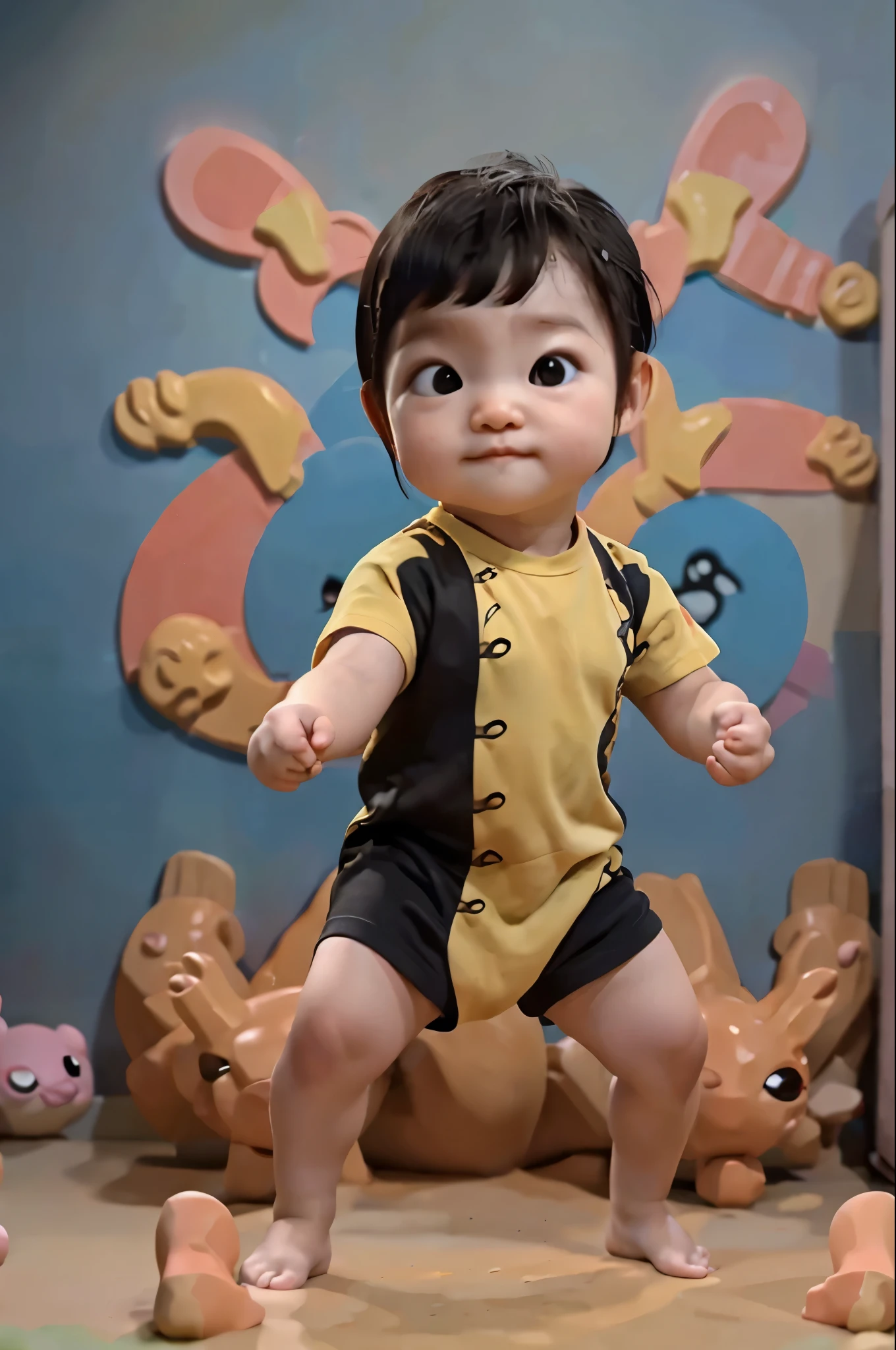 Bruce Lee  in fighting pose, Bruce Lee, baagen en alta calidad, sharp, modo bebe, ralista, jeet kune do, 
