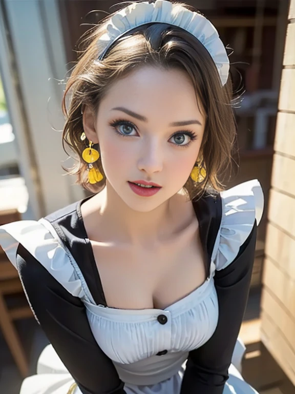 (best quality, 8k, photorealistic:2.0), (solo, one girl:2.0),(shine a bright light on women:1.8),(ultimate beautiful girl:2.0),(shiny skin),(oily skin),(blonde hair:1.7),(short hairstyle:1.5),(cool beauty:2.0),Blush brown makeup , dark eye makeup , use pink glossy lipstick,(big beady eyes girl:1.5),(droopy eyes girl:1.5),(blue eyes:1.5),(thin girl:1.5),( girl:1.5),(sex appeal:1.3),(sweet smelling girl),(she works for low wages:1.5),(kind-hearted woman:1.5),(she has a nice smile),(woman with a happy look:1.3),(she is very sociable),(from a very poor family:1.5),(virgin girl),(She is a secret pervert.),(she covertly lewd),(she looks so erotic),chuuChloe,(woman with very soft breasts),(woman fantasizing about sex),(allurement),(impressive eyes:1.5),(clean girl),(affability),(cute smile),(good personality),(serious personality),(wants sex),(want to masturbate),(want to have sex forcibly),(insists on the chest),(nipples hard erect inside clothes),(relaxing time),(hair ornaments),(compassion),(impurity),(love filled),(get horny),(No love experience),(private room),(maid costume:1.5)