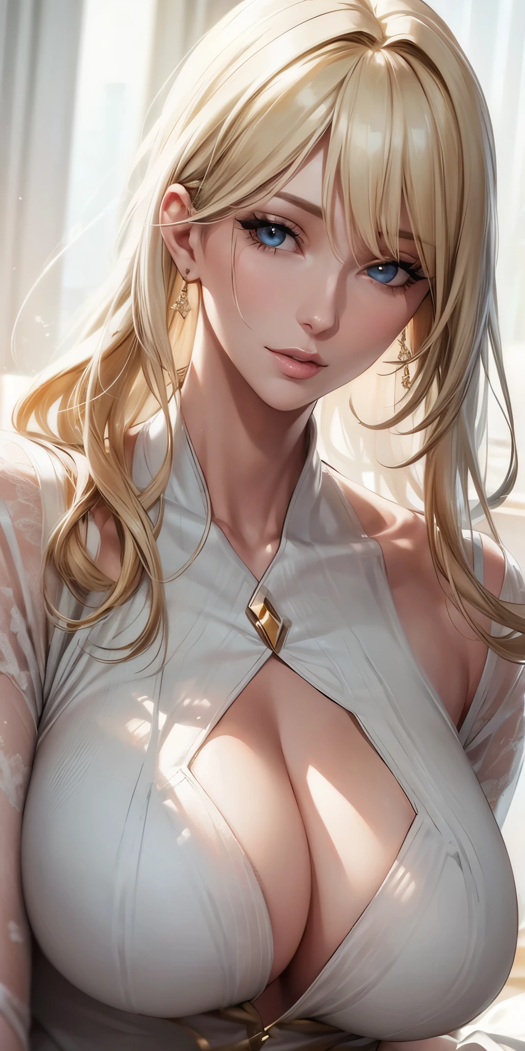 portrait realistic, sexy mature woman, blonde hair, 4k resolution, high quality cg, beautiful cg, soft light, 