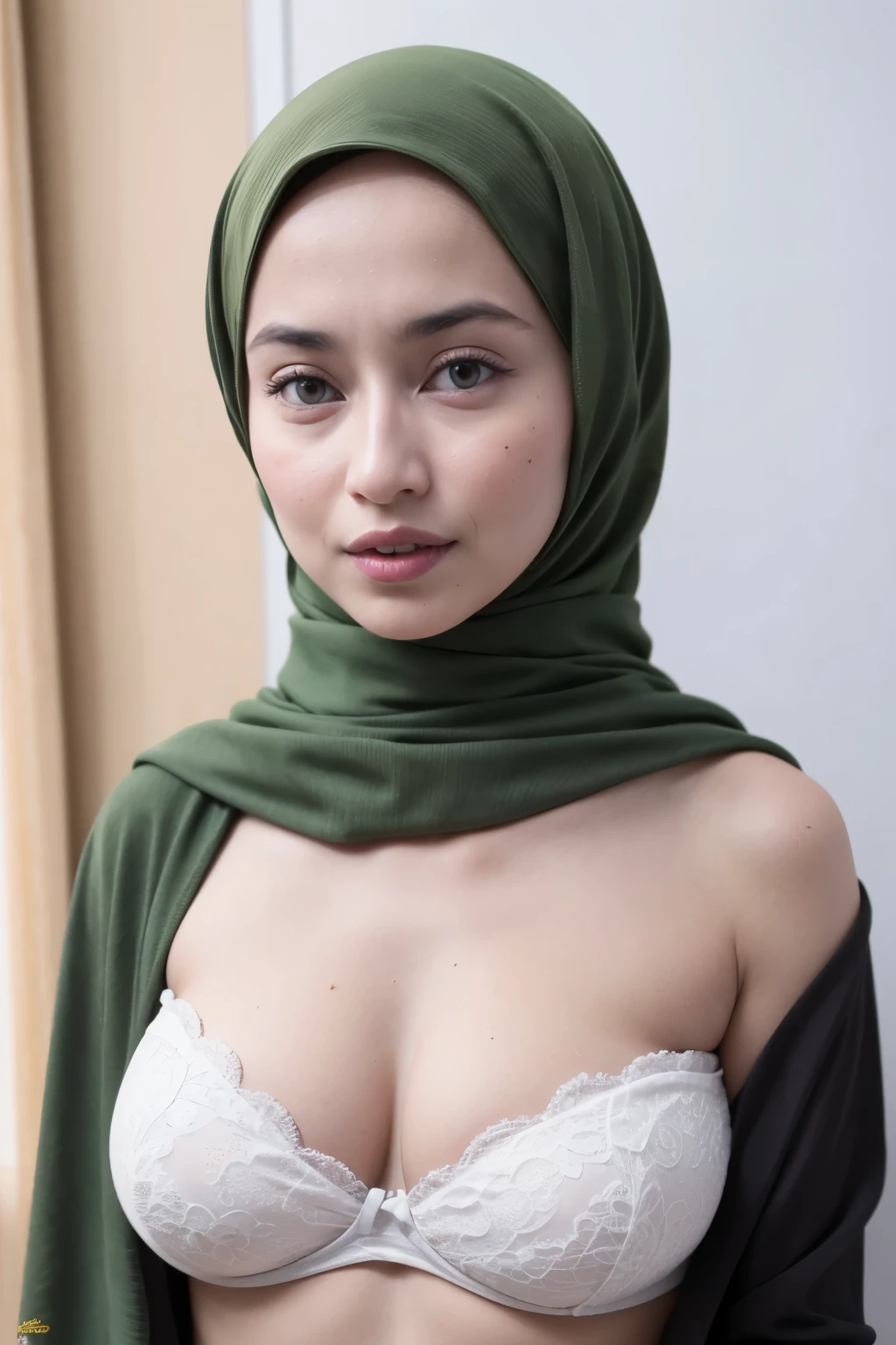 (Wearing Green Fluorescence Strapless), (((HIJAB MALAY GIRL))), masutepiece, High quality, UHD 32K, Realistic face, Realistic skin feeling , A Malay Lady, 48 years old, , Very cute and baby-like face, (((FLAT CHEST))), (MATRIX WORLD), ((look In front at the camera and SADNESS)), (((CUTE GIRL))), GREEN FLUORESCENT, (undress). WEAR BRA LINGERIE, lace, (SAGGY BREASTS), (HUGE BREASTS NIPPLES), (HUGE HEAVY BOOBS),