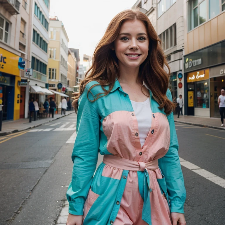Amy Adams dressed in bright clothes and smiling