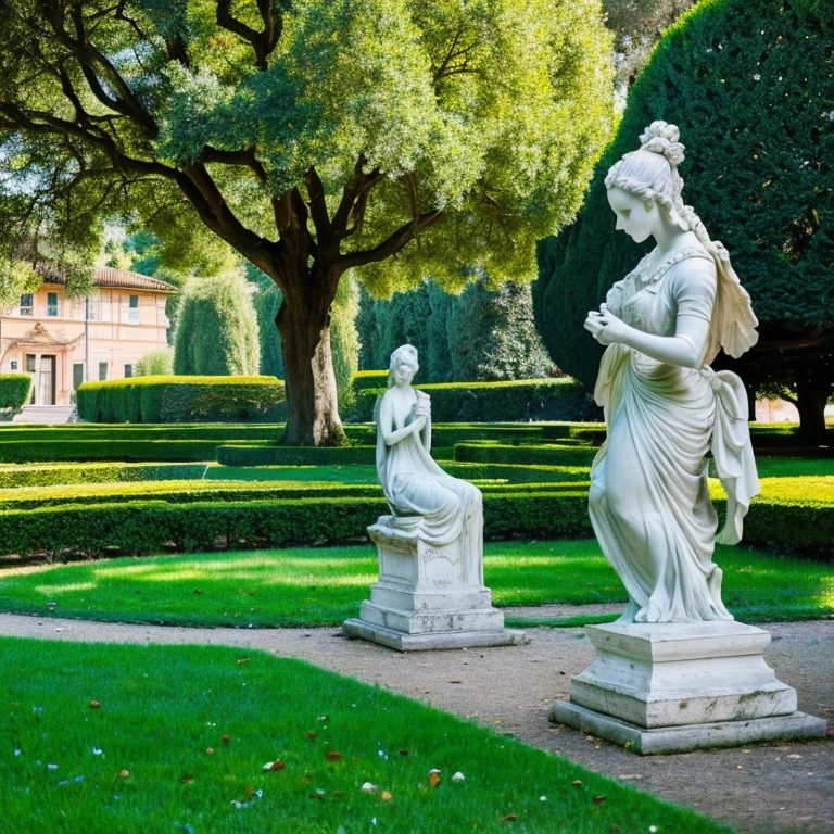 “Sculptures in the Villa d'Este Park in Rome” Prompt: “Beautiful sculptures in Villa d'Este Park”