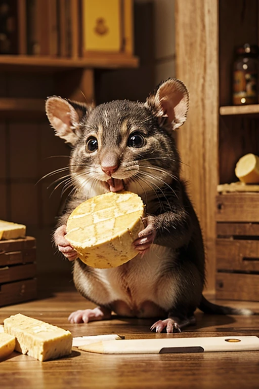 dibujo animado de un ratoncito robando queso