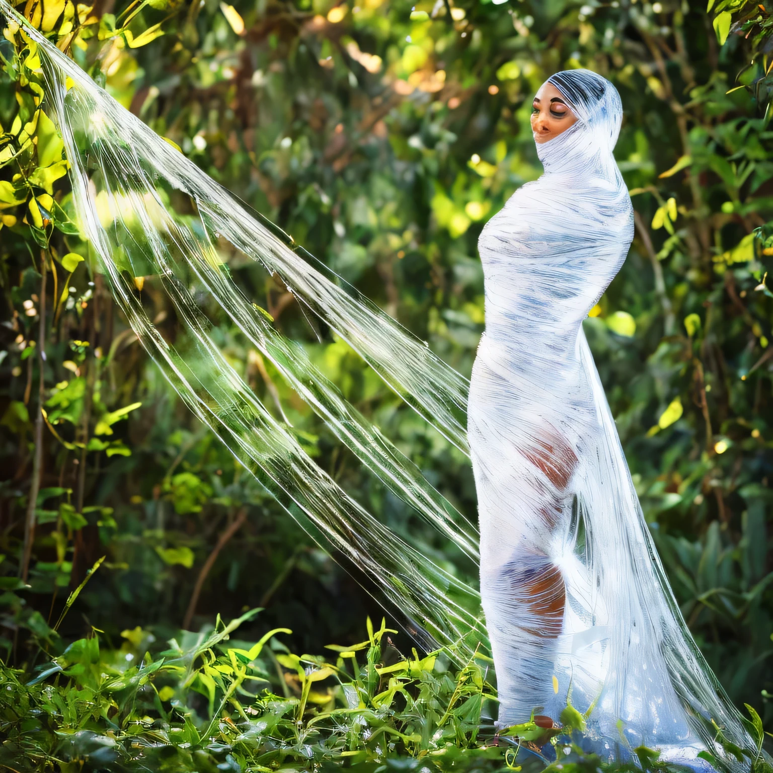 (a) fairy, beautiful,detailed wings, detailed dress, detailed face, (highres:1.2), (realistic:1.37)
medium: oil painting,spider web
(a) girl, trapped, hanging, (best quality, 8k, highres:1.2), (realistic, photo-realistic: 1.37)
spider web, dense, delicate, intricate
(garden) plants, flowers, vibrant colors
(light) soft, ethereal, sunlight filtering through the trees
(d) cobweb, sticky strands, shimmering
(cocoon) silk, translucent, wrapped tightly