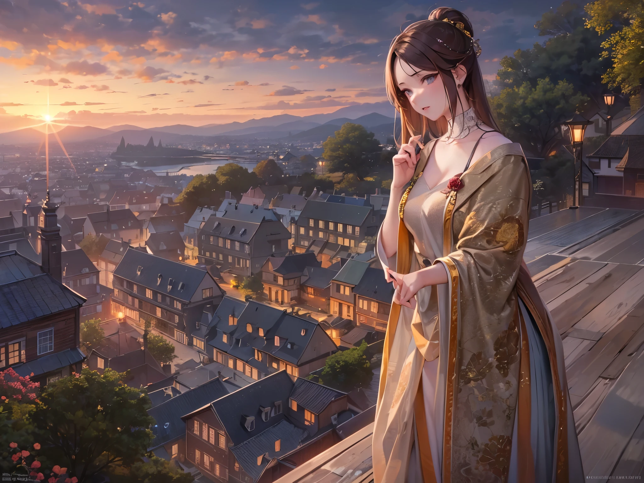 ((highest quality)),(Ultra-high resolution),(Very detailed),(Detailed Description),((The best CG)),(A masterpiece),Ultra-precise art,amazing drawing art,(Art with precise detail:1.5), (woman:1.4), When the town wakes up、
