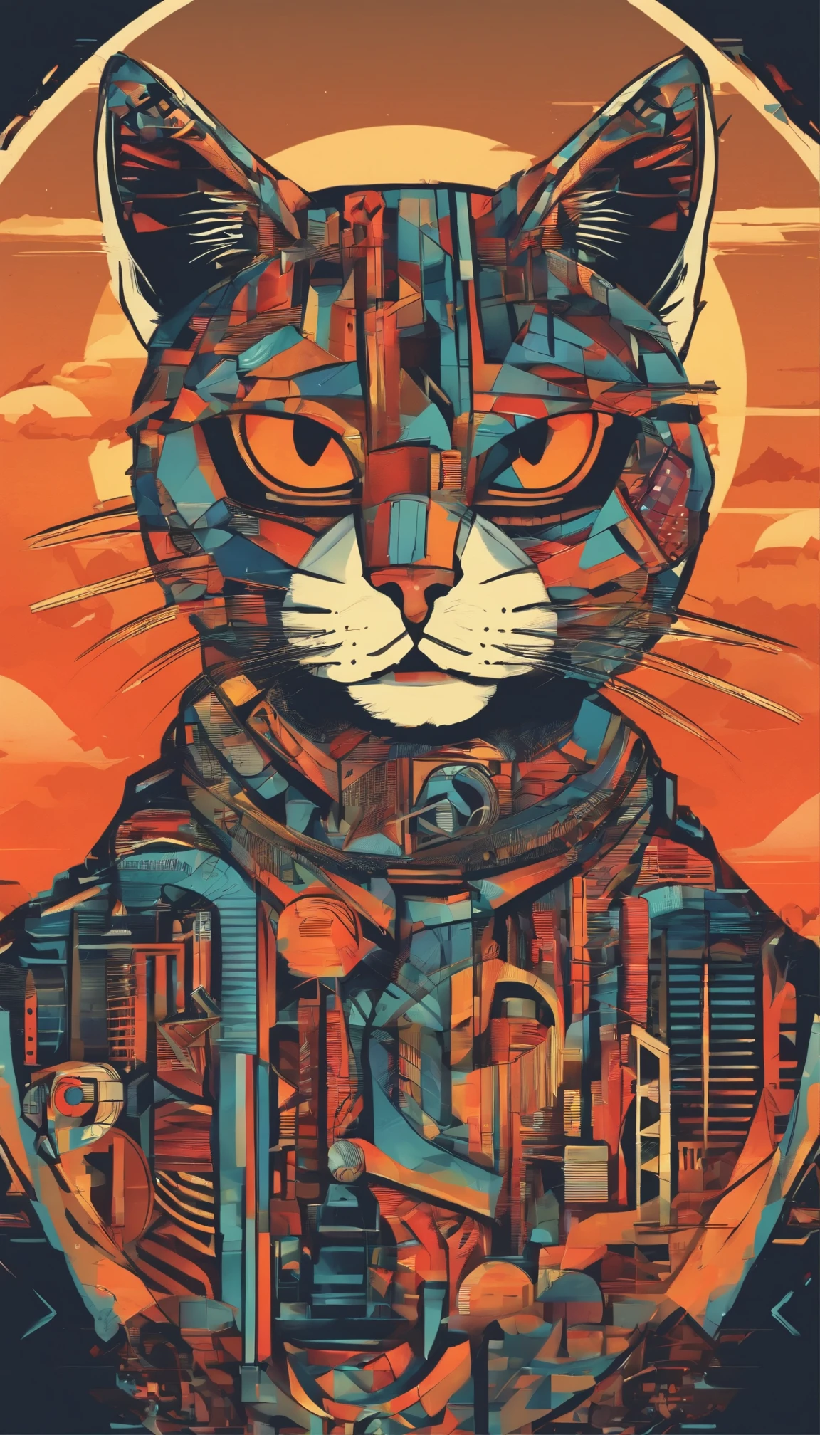 (nvinkpunk:1.2) (snthwve style:0.8) cat, anthro, lightwave, sunset, intricate, highly detailed, headphone on neck