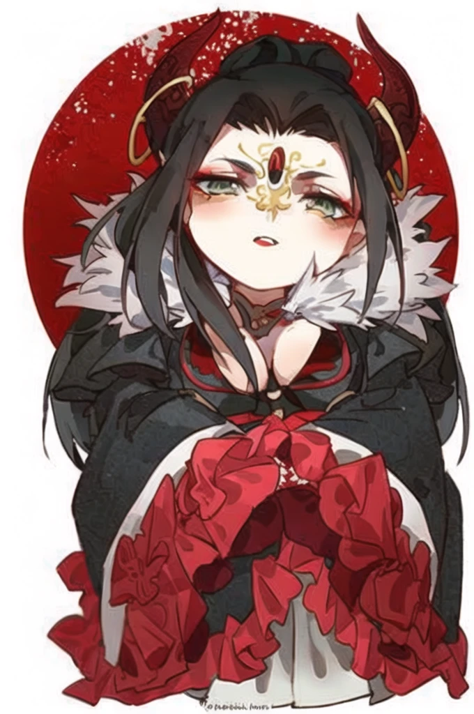 A man wearing a red hat、Drawing of woman in black clothes, Onmyoji portrait, Onmyoji, Demon Slayer Rui Fan Art, Beichuan Ma Lin fan art, Onmyoji detailed art, Netsuko, Netsuko-chan, “cartoon女孩, anime goddess, cartoon插画, cartoon, cartoon萌艺术风格, 恶魔cartoon女孩, 美丽的cartoon艺术风格