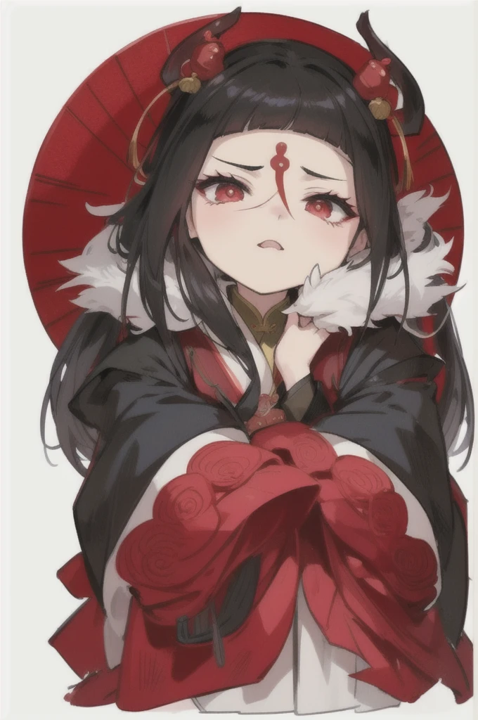 A man wearing a red hat、Drawing of woman in black clothes, Onmyoji portrait, Onmyoji, Demon Slayer Rui Fan Art, Beichuan Ma Lin fan art, Onmyoji detailed art, Netsuko, Netsuko-chan, “cartoon女孩, anime goddess, cartoon插画, cartoon, cartoon萌艺术风格, 恶魔cartoon女孩, 美丽的cartoon艺术风格