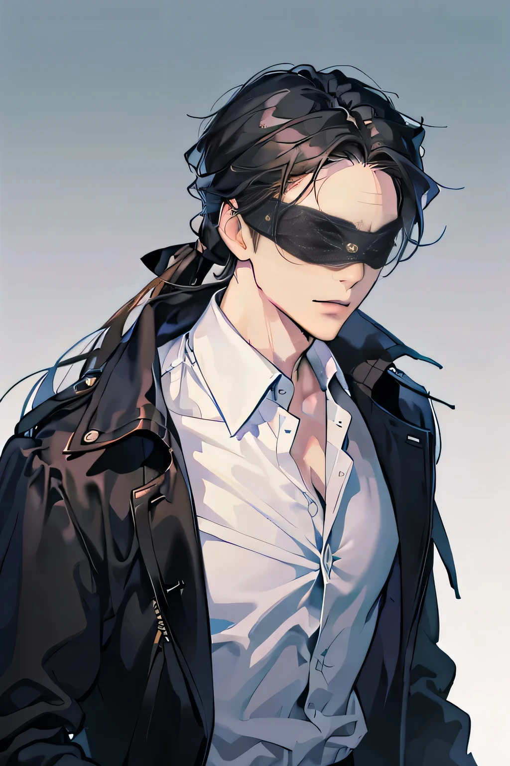 anime - image de style d&#39;a blindfolded man, he wears an cache-oeil, beau mec dans l&#39;art du tueur de démons, Anime bel homme, Portrait animé d&#39;un bel homme, cache-oeil, Grand gars d&#39;anime aux yeux bleus, wearing an cache-oeil, par Yang J., Belle pose d&#39;anime, Art detail of the personnages d&#39;anime, style anime masculin