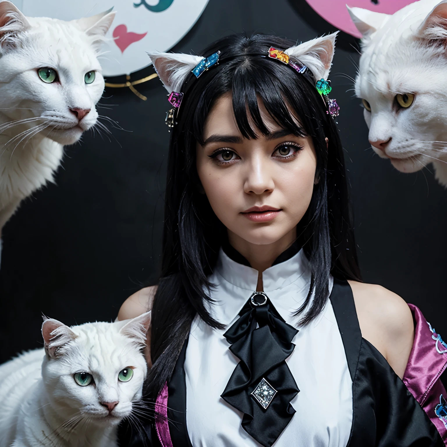 cat girl that has orange, black, and white