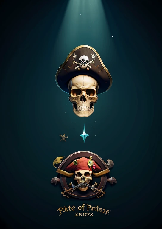 a close up of a skull with a pirate's hat on it, sea of thieves style, sea of thieves, pirate logo, sea of thieves screenshot, pirates, pirate, pirate themed, a pirate, pirate setting, skeleton pirate, pirates of the carribean, pirate portrait, splash screen art, skeletons on a pirate ship, on a pirate ship background, key art