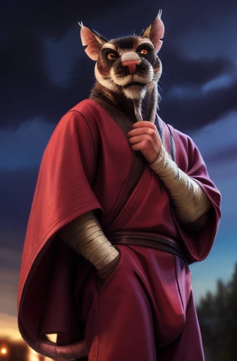 low-angle view,
standing, night, moonlight, clothed, kimono, red kimono, rat tail, red eyes, goatee, brown body, white fur, black fur, bandages, safe,
(master splinter:1.2), looking at viewer, front view, solo, topwear, bottomwear, bulge
BREAK,
by bruteandbrawn, by personalami, by kenket, (intricate, high detail, film photography, soft focus, RAW candid cinema,
photorealism, realistic, photorealistic, analog style, subsurface scattering,
masterpiece, best quality, ultra realistic, 8k)