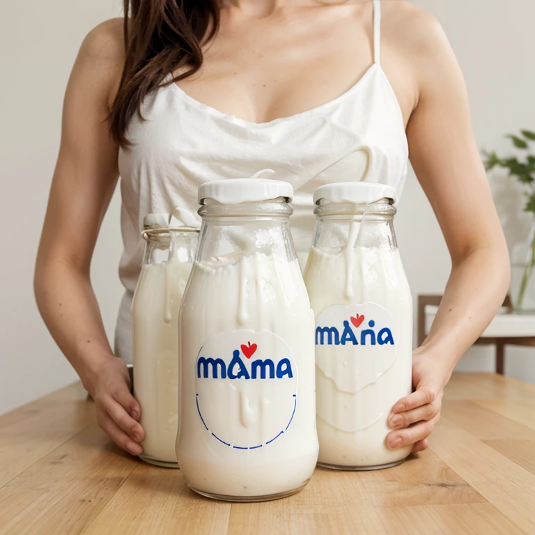 Bottles of yoghurt and milk with a label of  MAMA