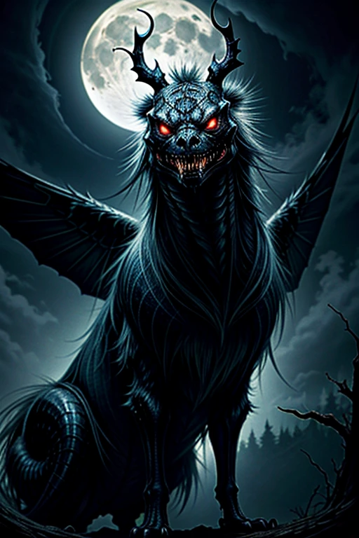 best quality,4k,8k,highres,masterpiece:1.2,ultra-detailed,realistic:1.37, creature,menacing,flying,moth,exquisite,aesthetic,poisonous,haunting,dark,breathtaking design,intricate patterns,majestic wings,mysterious atmosphere,shadowy brilliance,dimly lit, intense focus on details,gloomy and enigmatic, vivid colors,vibrant hues,subtle shading,stark contrast, soft and diffused lighting,casting eerie shadows, enchanted forest,mystical glow,moonlit backdrop, imposing presence,ominous aura,mystifying allure, menacing gaze,sharp fangs,venomous secretion, sinister vibration,spreading unease,inducing awe, magnificent creature,dark enchantment.