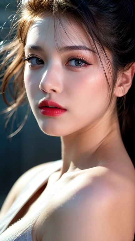 (8ก, Highest quality: 1.2), Extremely detailed, thorough resolution, (realistic, realistic photo: 1.37), Portrait, high definition RAW color photograph, professionally arrested, high definition and beautiful, high definition, 8ก Image wallpaper, Amazing details, Big file size, highly detailed beautiful girl, Extremely detailed face, Finely defined eyes, The skin has a fine texture., Every feature is meticulously displayed., The fingers were neatly outlined., The nose has a precise shape., expressive lips red lipstick , perfect anatomy, background is not blurred, one story, (20:1.2), Twenty generations, cute girl, realistic