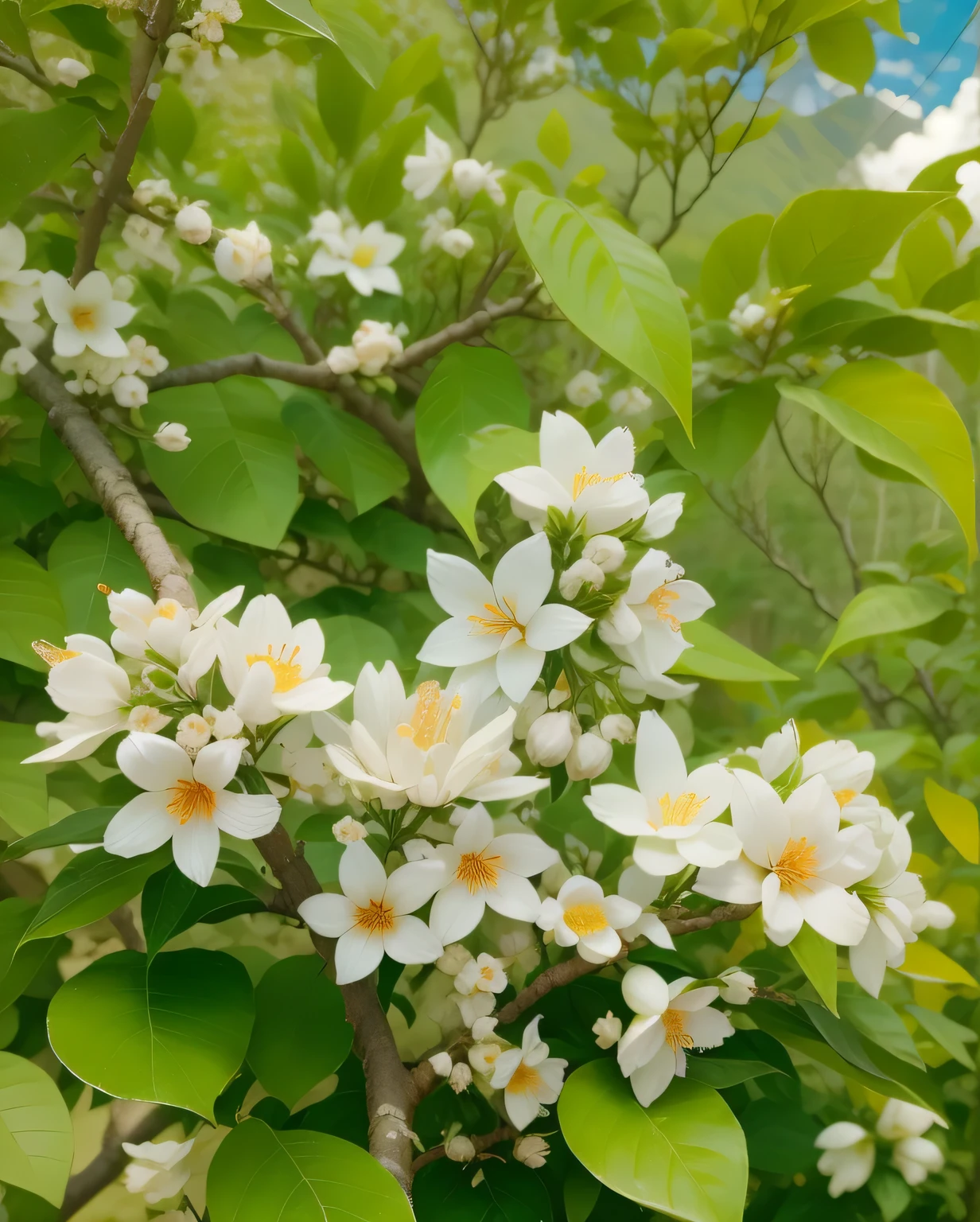 Orange blossoms in the mountains,KHD,high quality,masterpiece