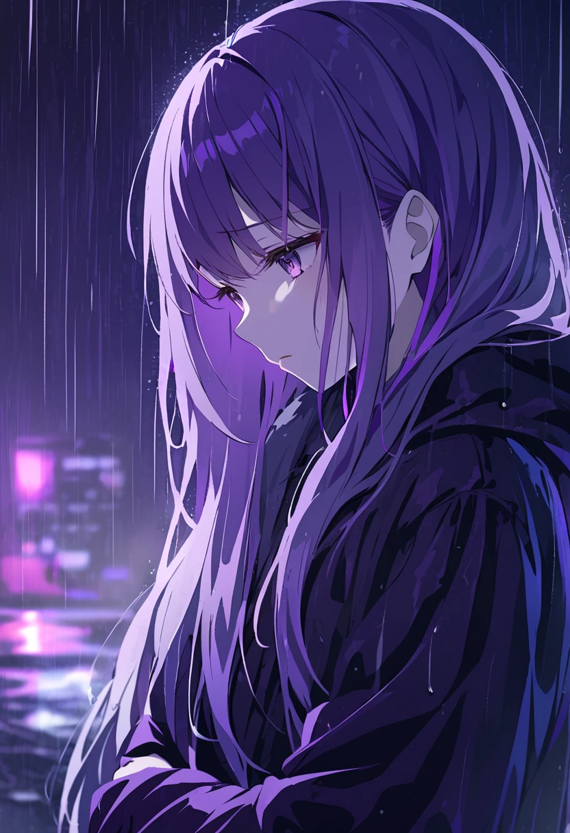 purple hair purple look rain night sad  