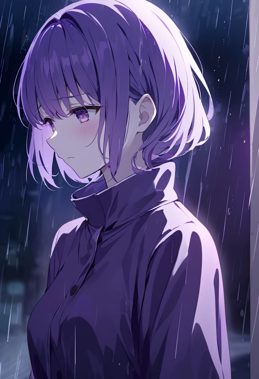 purple hair purple look rain night sad  