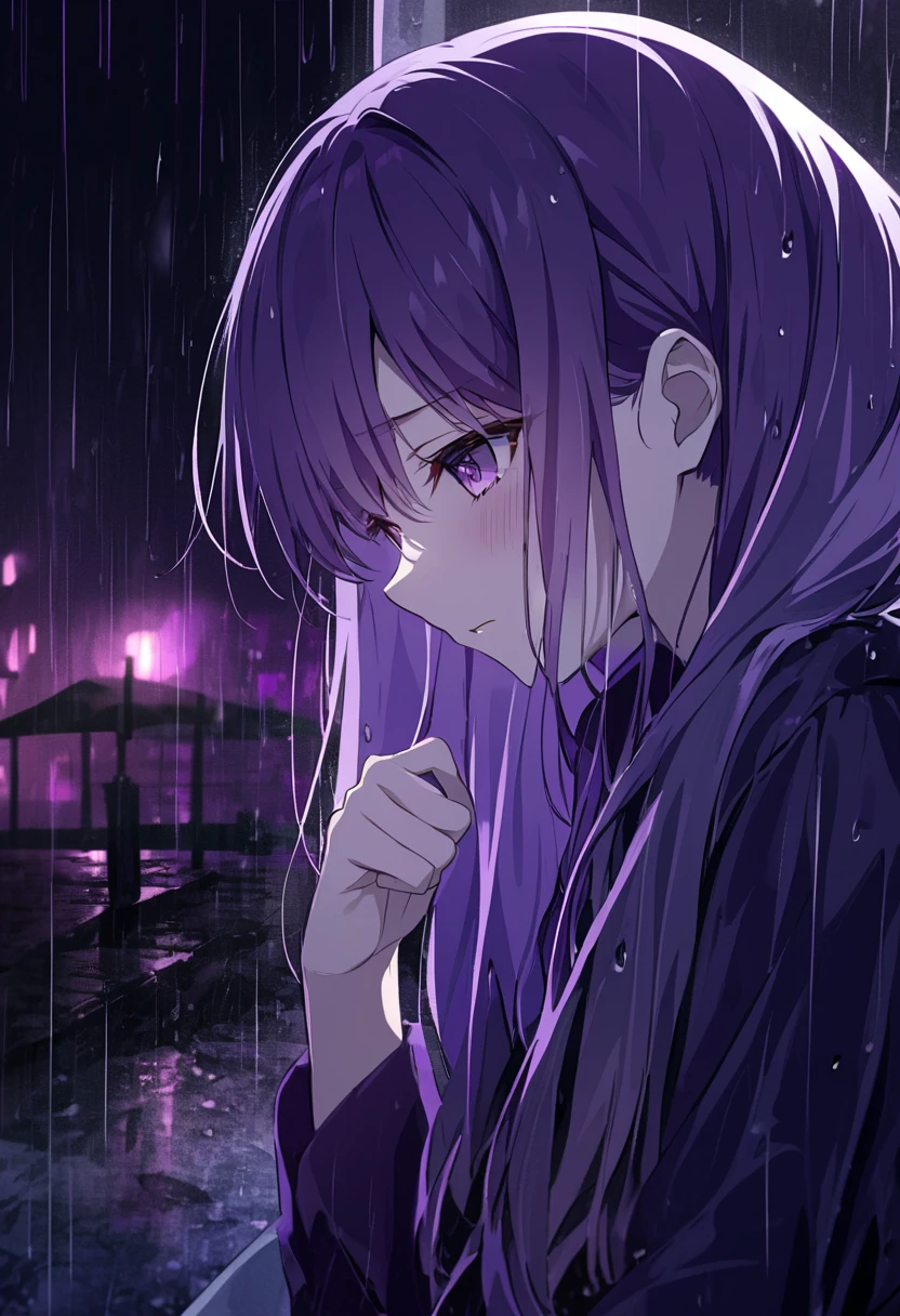 purple hair purple look rain night sad  