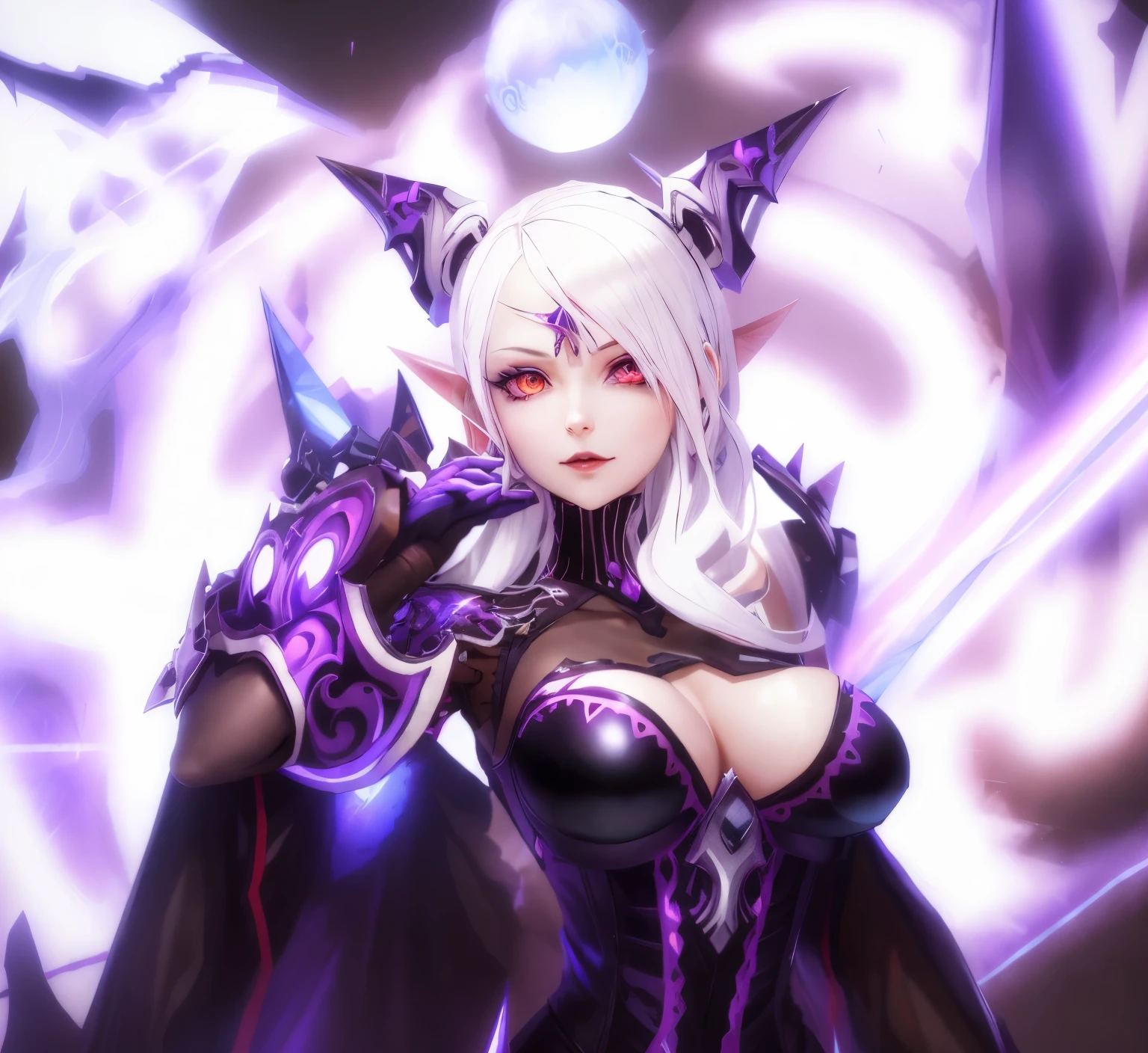 anime girl with white hair and horns holding a sword, drakengard, dark elf princess, holy cyborg necromancer girl, dark witch character, beautiful succubus, shadowverse style, shalltear bloodfallen, succubus | medieval, succubus, pale black armor, white horns queen demon, devious evil expression, dark elf, demon anime girl, best quality, 4k, anime