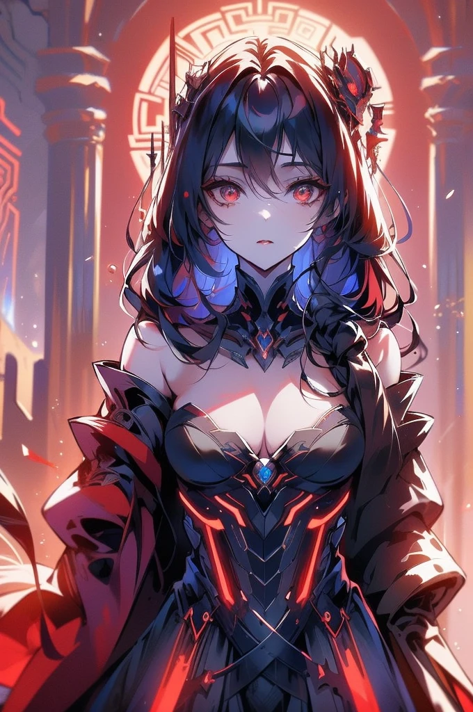 ((masterpiece、top-quality:1.5、a high chroma:1.5、ultra-detailliert、high-resolution illustrations:1.5、Ultra-high-definition CG、8k size wallpaper、offcial art))、((s fractal art:1.5))、(highly colorful:1.5),(from below:1.8),(1girl),(Princess of exile),(Cute little girl s:1.5)(Shining red eyes:1.5),(Beautiful face:1.5,Beautiful eyes:1.5)、(close to viewer:1.5),
(clear face:1.3)、(sexy body),((Detailed dark fantasy armor dress:1.5)),((intricate detailes,detailed dress)), (Beautiful dress in every detail),(large breasts:1.5),(Shining red eyes:1.2),(upper body:1.8)、(metal shine:1.5),Dark Fantasy,云、colourfull