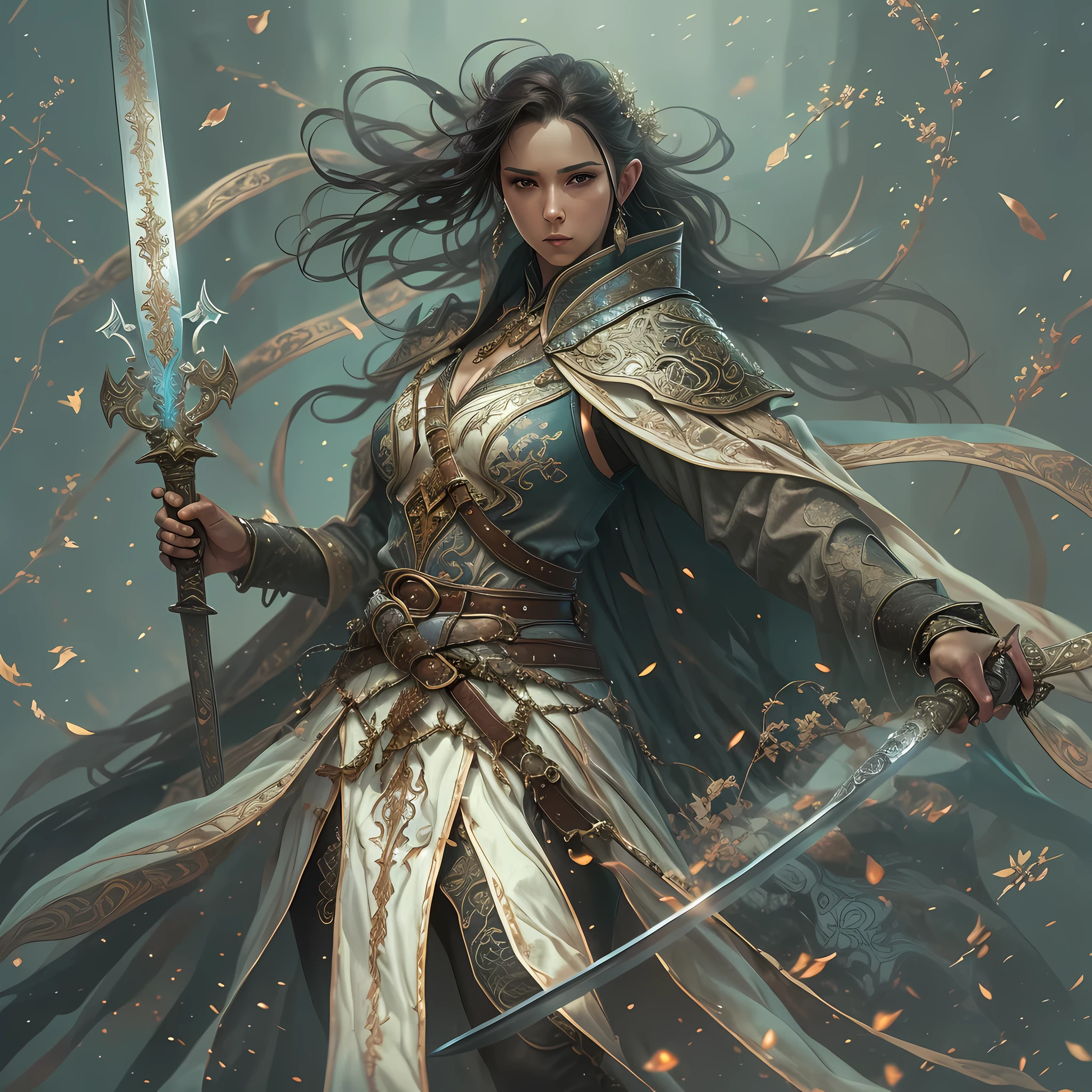 a picture of a female elf (intense details, Masterpiece, best quality: 1.5) fantasy swashbuckler, fantasy fencer, armed with a slim sword, shinning sword, metallic shine, colorful clothes, dynamic clothing, an ultra wide shot, full body (intense details, Masterpiece, best quality: 1.5)epic beautiful female elf (intense details, Masterpiece, best quality: 1.5), rich hair, braided hair, small pointed ears, GlowingRunes_pink [colorful magical sigils in the air],[ colorful arcane markings floating] (intricate details, Masterpiece, best quality: 1.6), holding a [sword] (intricate details, Masterpiece, best quality: 1.6) holding a [sword glowing in red light]fantasy urban street (intense details, Masterpiece, best quality: 1.5),  purple cloak, long cloak (intense details, Masterpiece, best quality: 1.5), sense of daring, sense of adventure,  high details, best quality, 8k, [ultra detailed], masterpiece, best quality, (extremely detailed), dynamic angle, ultra wide shot, photorealistic, RAW, fantasy art, dnd art,fantasy art, realistic art, xuer Ancient Chinese sword