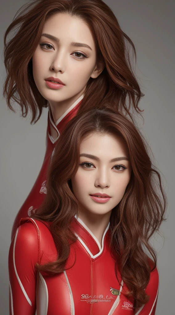 ((top-quality、8K、masterpiece:1.3))、sharp:1.2、Perfect Body Beauty:1.4、Slim abs:1.2、Big、((Red Racing Suit:1.3))、(circuit:1.2)、Beautiful face、Wavy Hair、Highly detailed facial and skin texture、A detailed eye、double eyelid、Aspect of looking at the camera、A smile