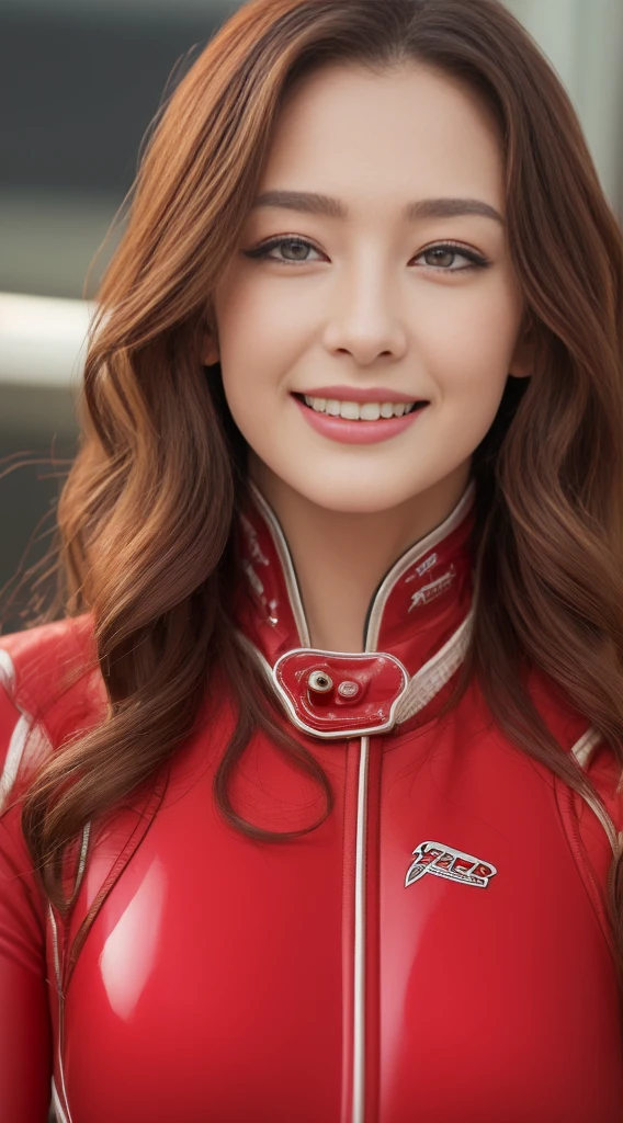 ((top-quality、8K、​masterpiece:1.3))、sharp:1.2、Perfect Body Beauty:1.4、Slim abs:1.2、Big、((Red Racing Suit:1.3))、(circuit:1.2)、Beautiful face、Wavy Hair、Highly detailed facial and skin texture、A detailed eye、double eyelid、Aspect of looking at the camera、A smile