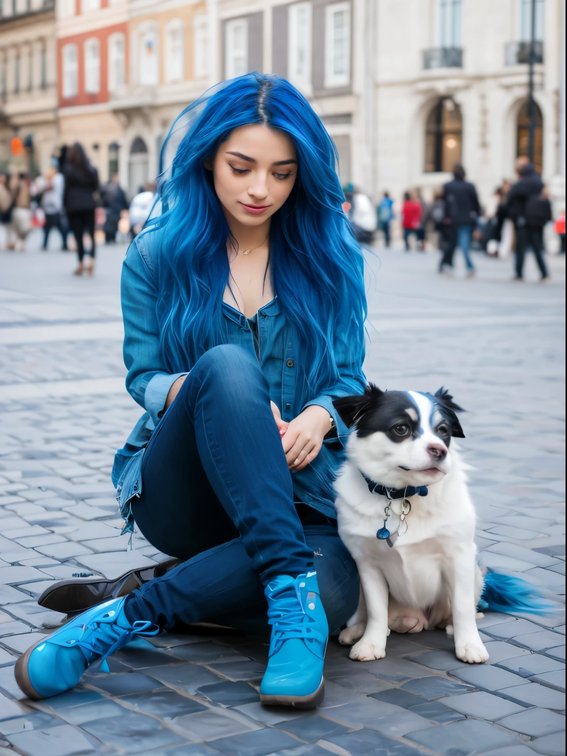 woman with cabelo azul sitting on the ground with her dog, pretty girl with cabelo azul, beautiful cabelo azuled girl, girl with cabelo azul, beautiful woman with cabelo azul, with cabelo azul, long azure cabelo azul, flowing cabelo azul, cabelo azul, sky cabelo azul, very long wavy azure cabelo azul, long cabelo azul, cobalt cabelo azul, cabelo azuls