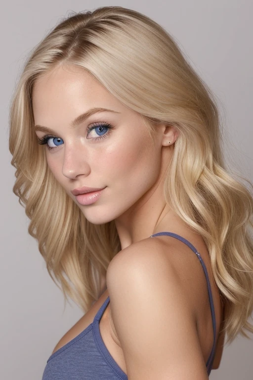 Profile photo. body of an athletic pretty sweet girl 26 years old, blonde (looks shy and relaxed: 1.3), ultra detailed face, beautiful cheekbones, detailed skin, large round blue-gray eyes, . sensual lips in anatomical shape, seductive
