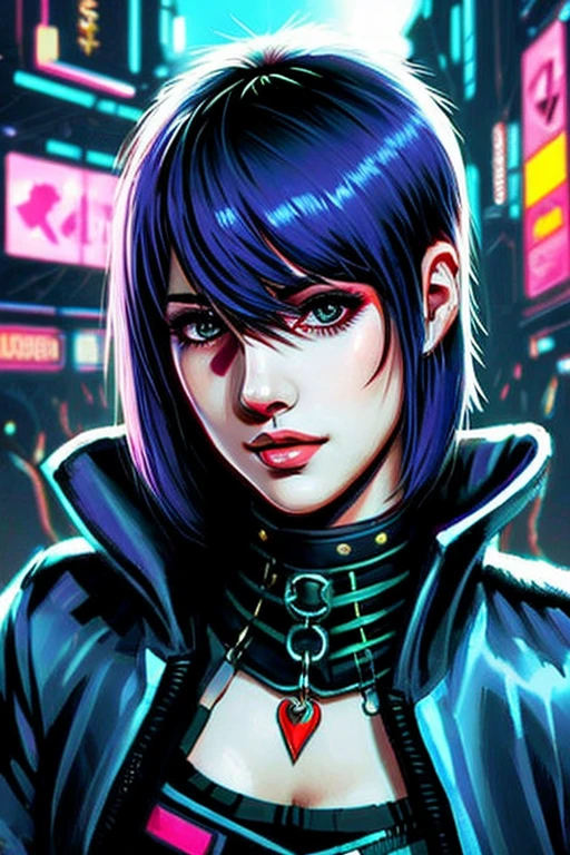 Una joven pelirroja sexy con pelo corto, cyberpunk
