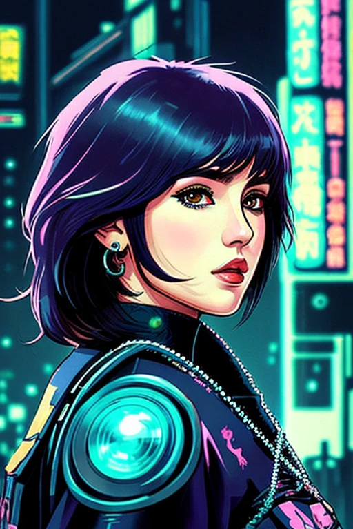 Una joven pelirroja sexy con pelo corto, cyberpunk
