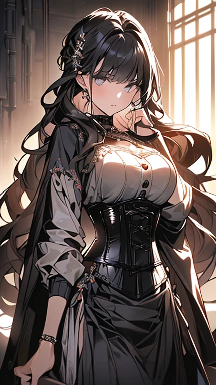 (((masterpiece)))、((highest quality))、(Super detailed)、(CG illustration)、(so beautiful ))、cinematic light、(((1 Mechanical Girl)))、 SF、Apocalypse、erotic grotesque、Research Institutes(beautiful and luxurious:1.2)、(1 girl:1.3)、facing the front, (double breasted,under bust:1.2), gap between buttons,(((corset belt))),(((high waist skirt,)))