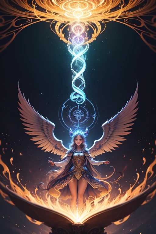 Imagine a piece of art depicting a legendary female creature with wings emerging from a golden magical swirl... La criatura, ahora revivido, es el punto focal de la imagen, emanando un aura de poder.
The setting is a magical place surrounded by ancient runes and mystical symbols.. El ambiente se llena de una glowing energy que marca el renacimiento de la criatura..
Renacimiento, criatura legendaria, Magic Whirlpool, mystical symbols, glowing energy.