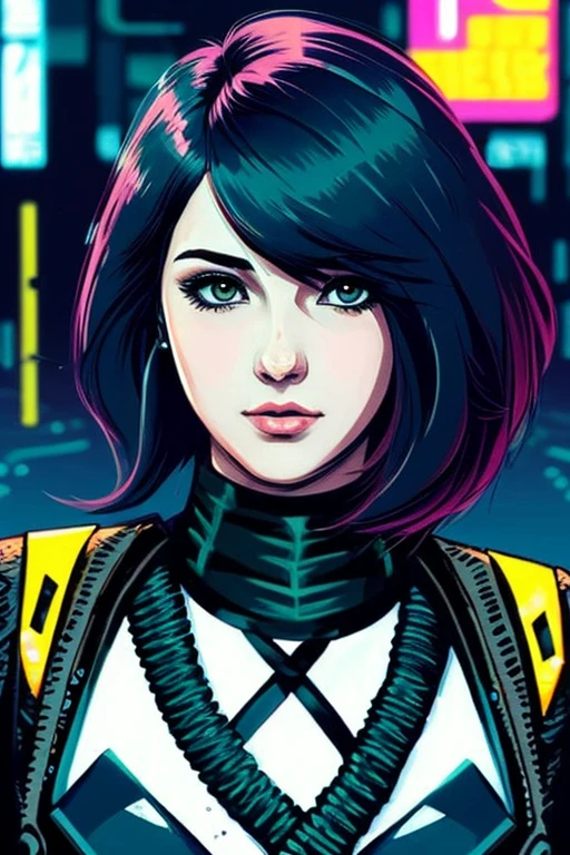 Una joven pelirroja sexy con pelo corto, cyberpunk
