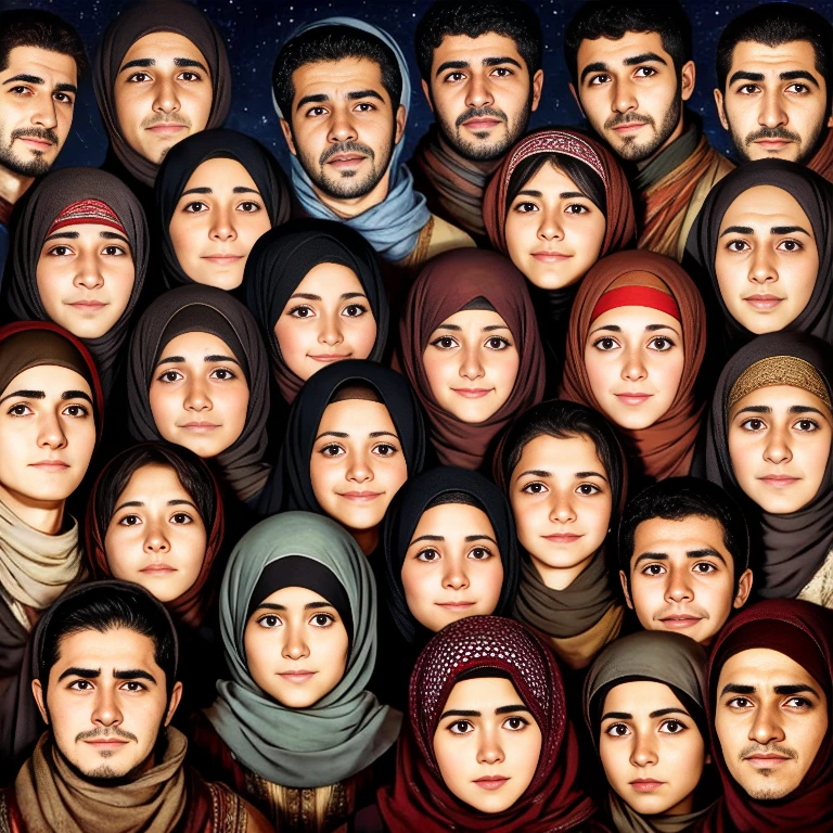 group of Syrians on the characters' faces