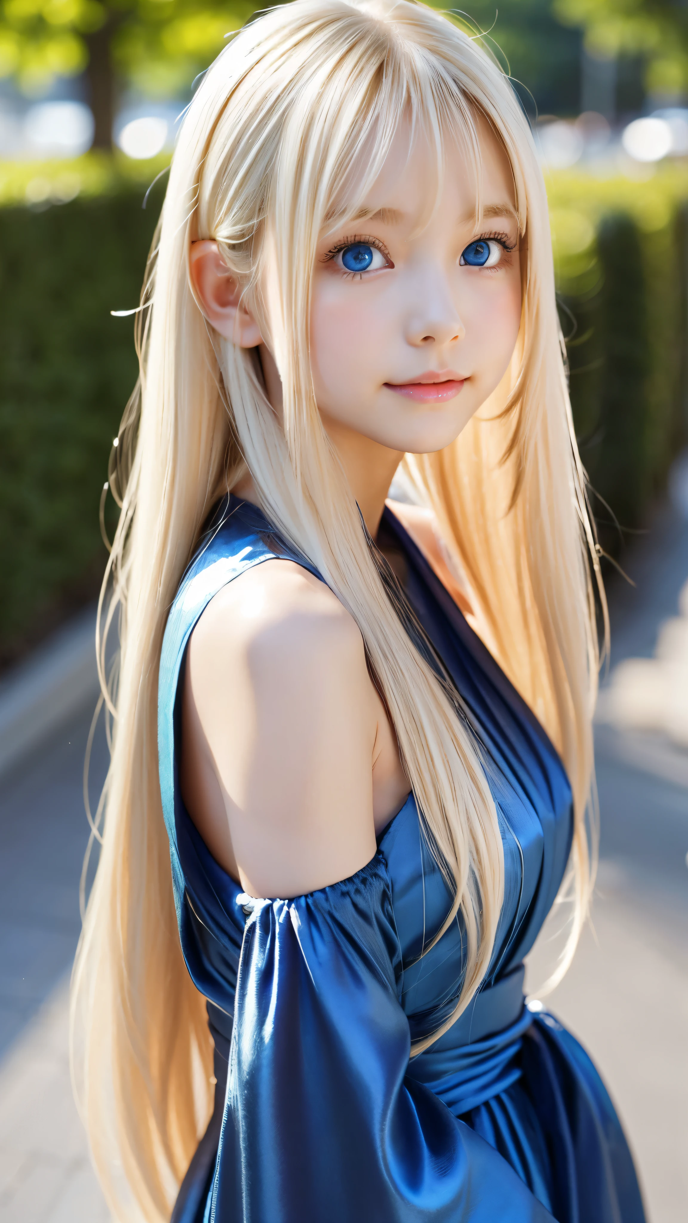 Shining, clear, white skin、Her windblown blonde hair hides her beautiful face、huge、28 years old cute sexy little beautiful face、Beautiful straight hair that stands out、growing up, Sparkling light blue eyes、long silky bangs that cover cute eyes, Sexy and cute young woman with super long hair hiding her sexy face、Super long, natural platinum blonde shiny hair