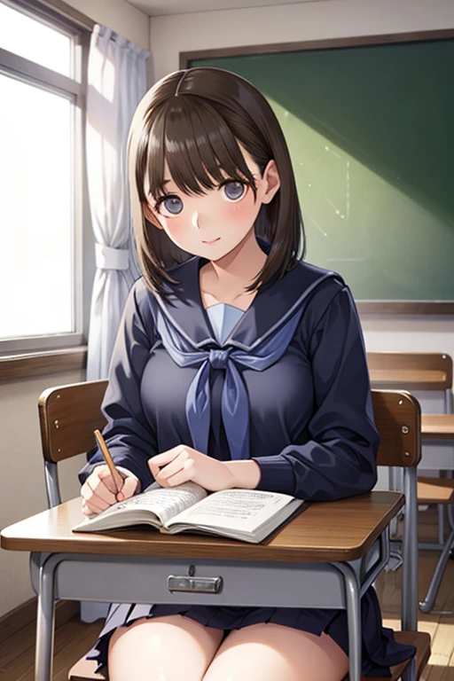 A girl reading a book in her seat in the classroom